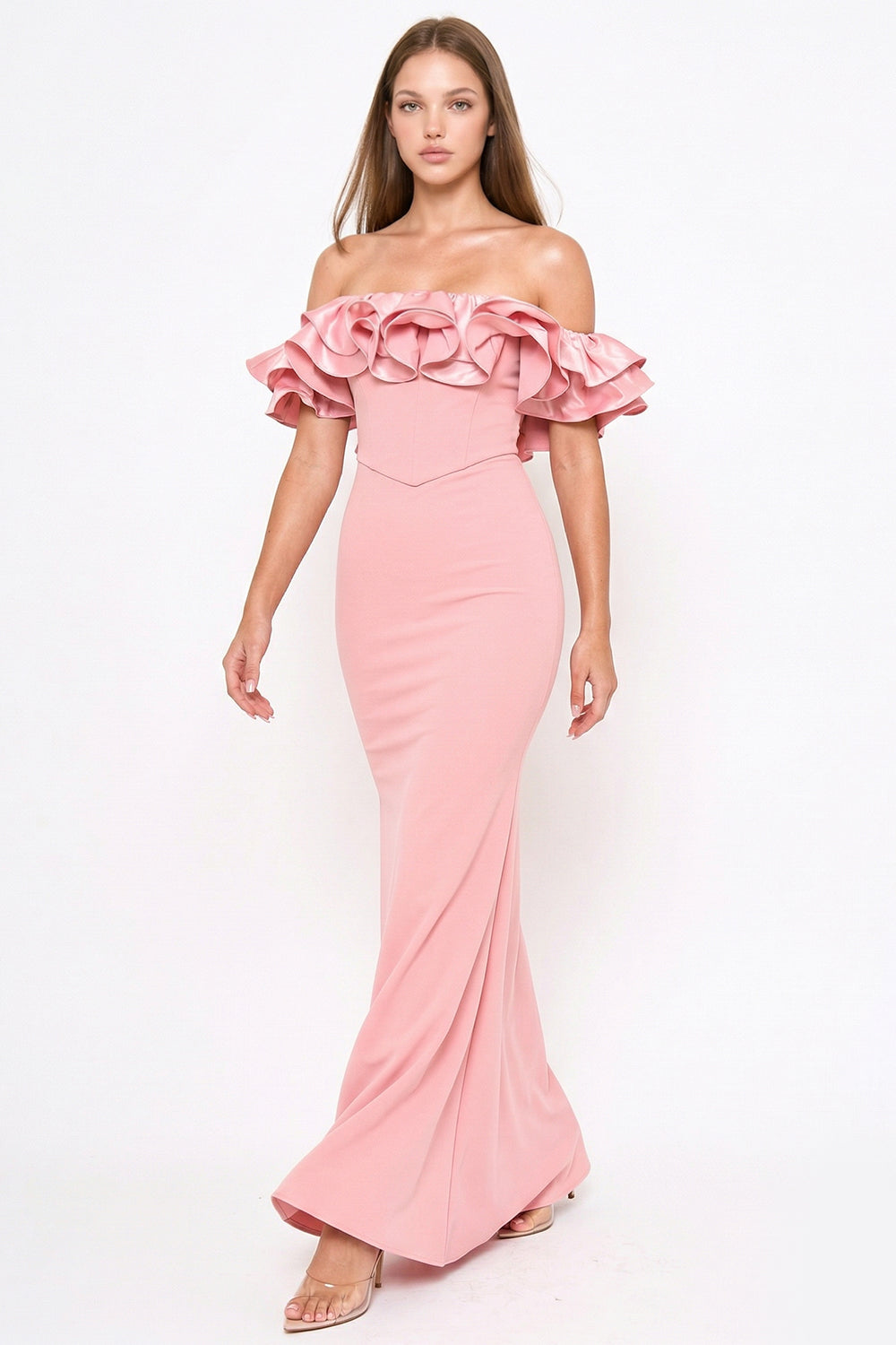 Ruffle Off The Shoulder Maxi Dress