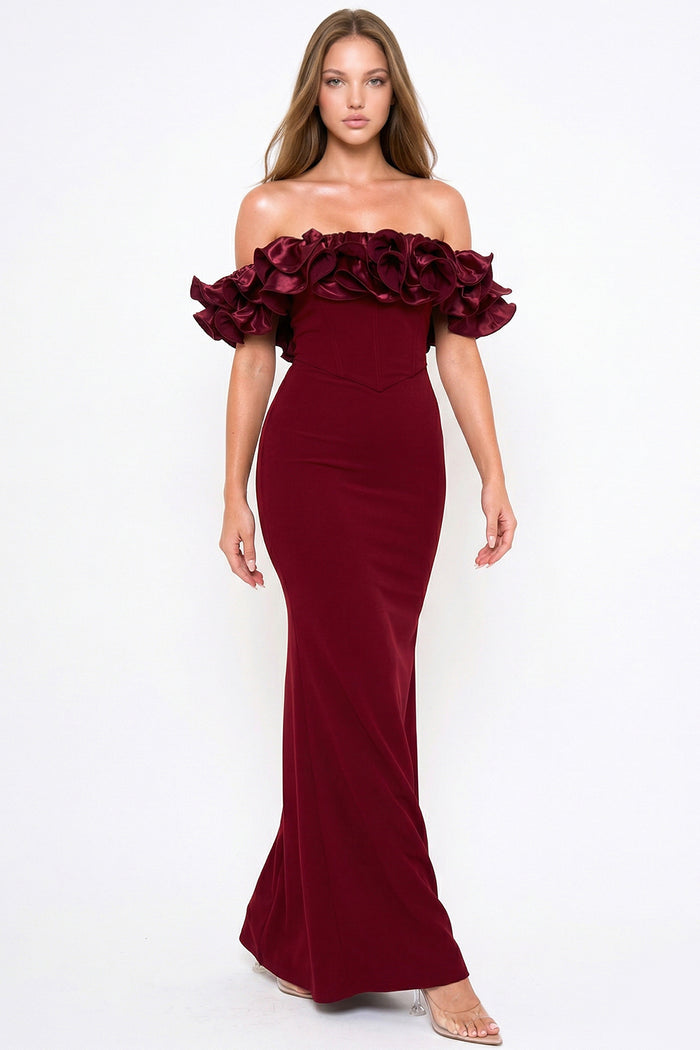Symphony Dress - Ruffle Off The Shoulder Maxi Dress | Zezebe
