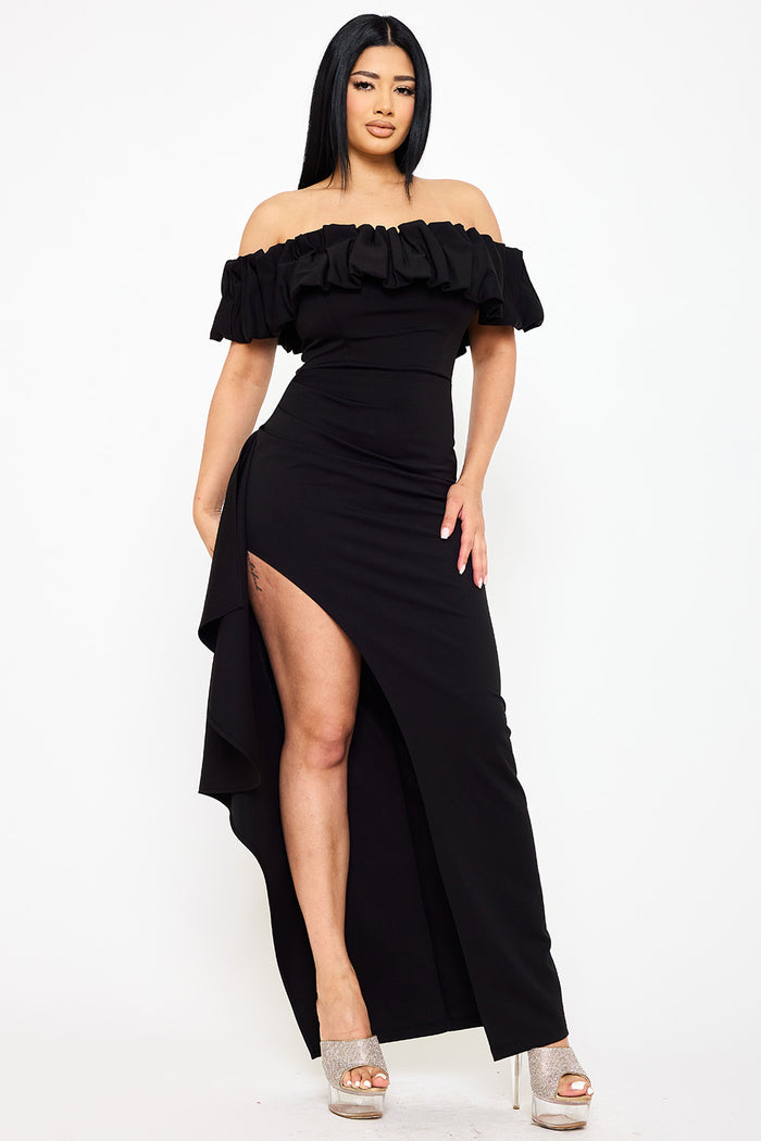 Symphony Dress - Crezia Fabric Ruffle Off The Shoulder Maxi Dress | Zezebe