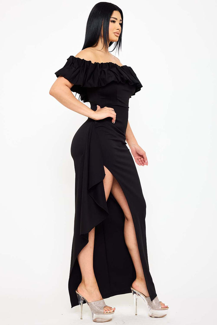 Symphony Dress - Crezia Fabric Ruffle Off The Shoulder Maxi Dress | Zezebe