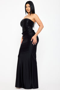 Rectangle Rhinestone Satin Mermaid Maxi Dress