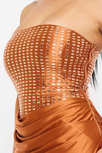 Symphony Dress - Rectangle Rhinestone Satin Mermaid Maxi Dress | Zezebe