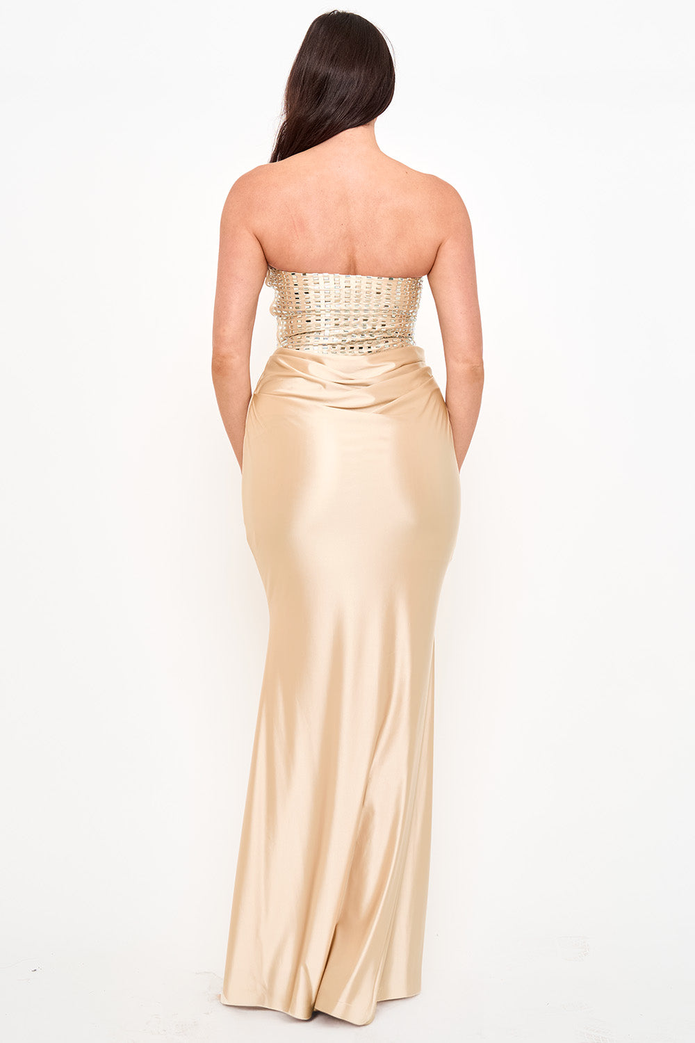 Rectangle Rhinestone Satin Mermaid Maxi Dress