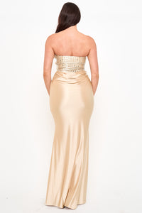 Rectangle Rhinestone Satin Mermaid Maxi Dress
