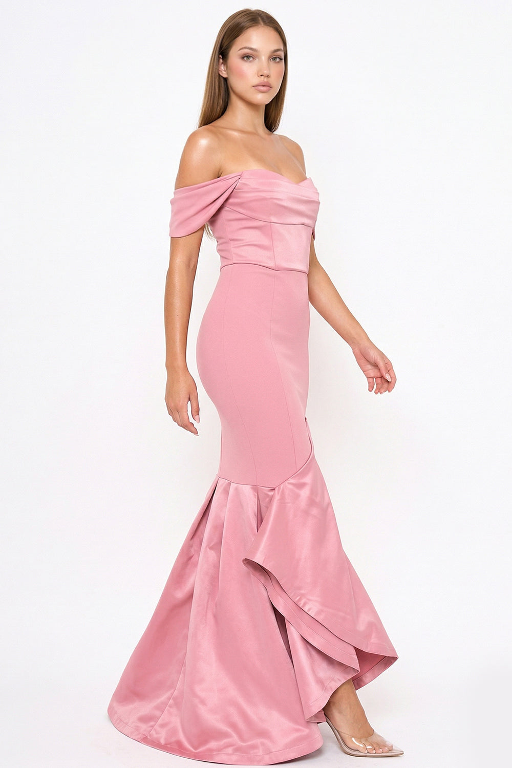 Satin Contrast Bottom Mermaid Maxi Dress