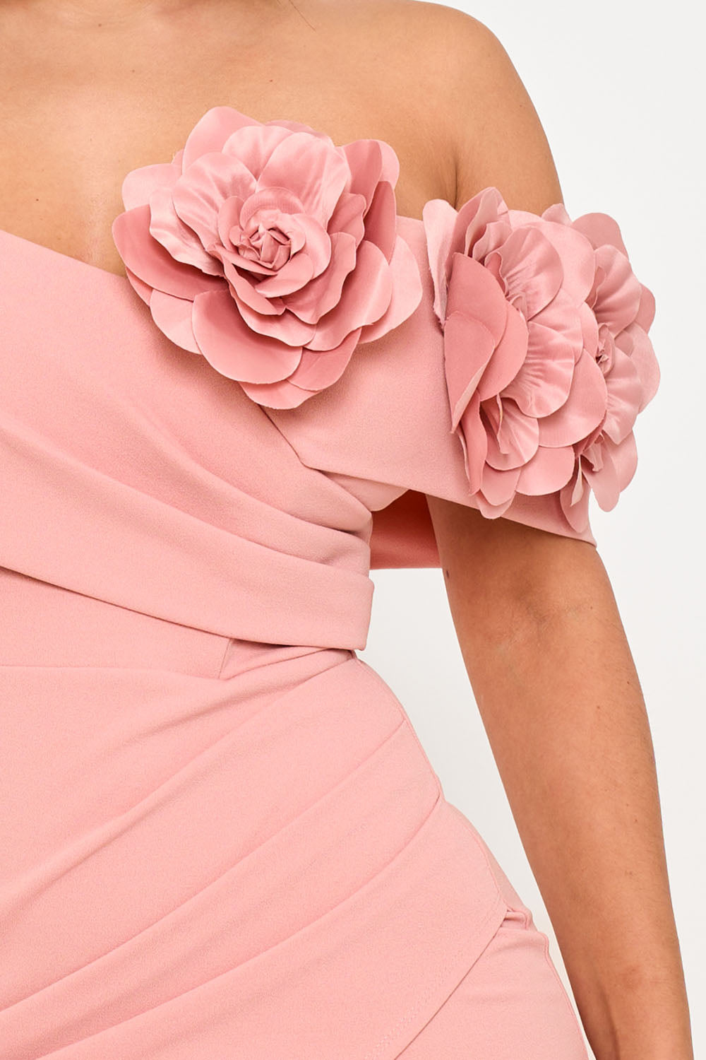 Symphony Dress - Flower Corsage On One Side Off The Shoulder Maxi Dress | Zezebe