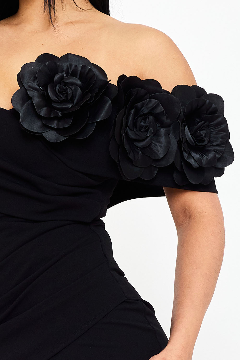Symphony Dress - Flower Corsage On One Side Off The Shoulder Maxi Dress | Zezebe