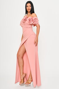 Symphony Dress - Flower Corsage On One Side Off The Shoulder Maxi Dress | Zezebe