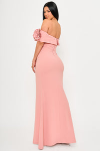 Symphony Dress - Flower Corsage On One Side Off The Shoulder Maxi Dress | Zezebe