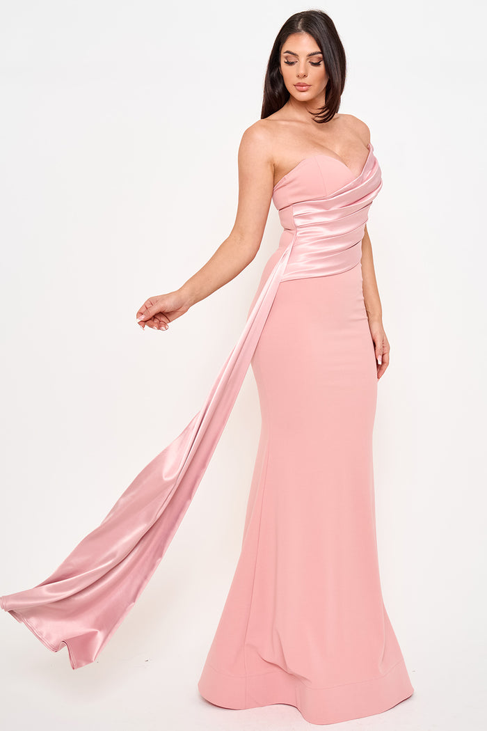 Satin With Contrast Techno Crepe Mermaid Maxi Dress
