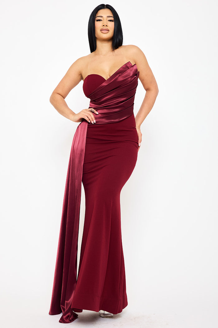 Symphony Dress - Satin With Contrast Techno Crepe Mermaid Maxi Dress | Zezebe