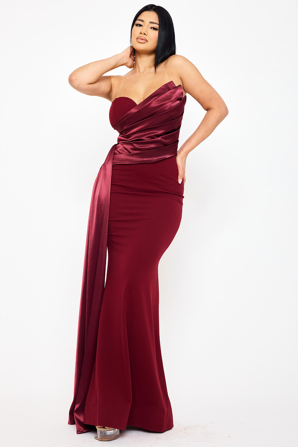 Symphony Dress - Satin With Contrast Techno Crepe Mermaid Maxi Dress | Zezebe