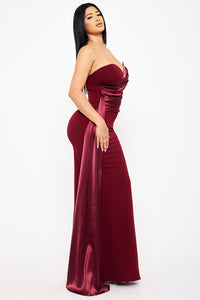 Symphony Dress - Satin With Contrast Techno Crepe Mermaid Maxi Dress | Zezebe