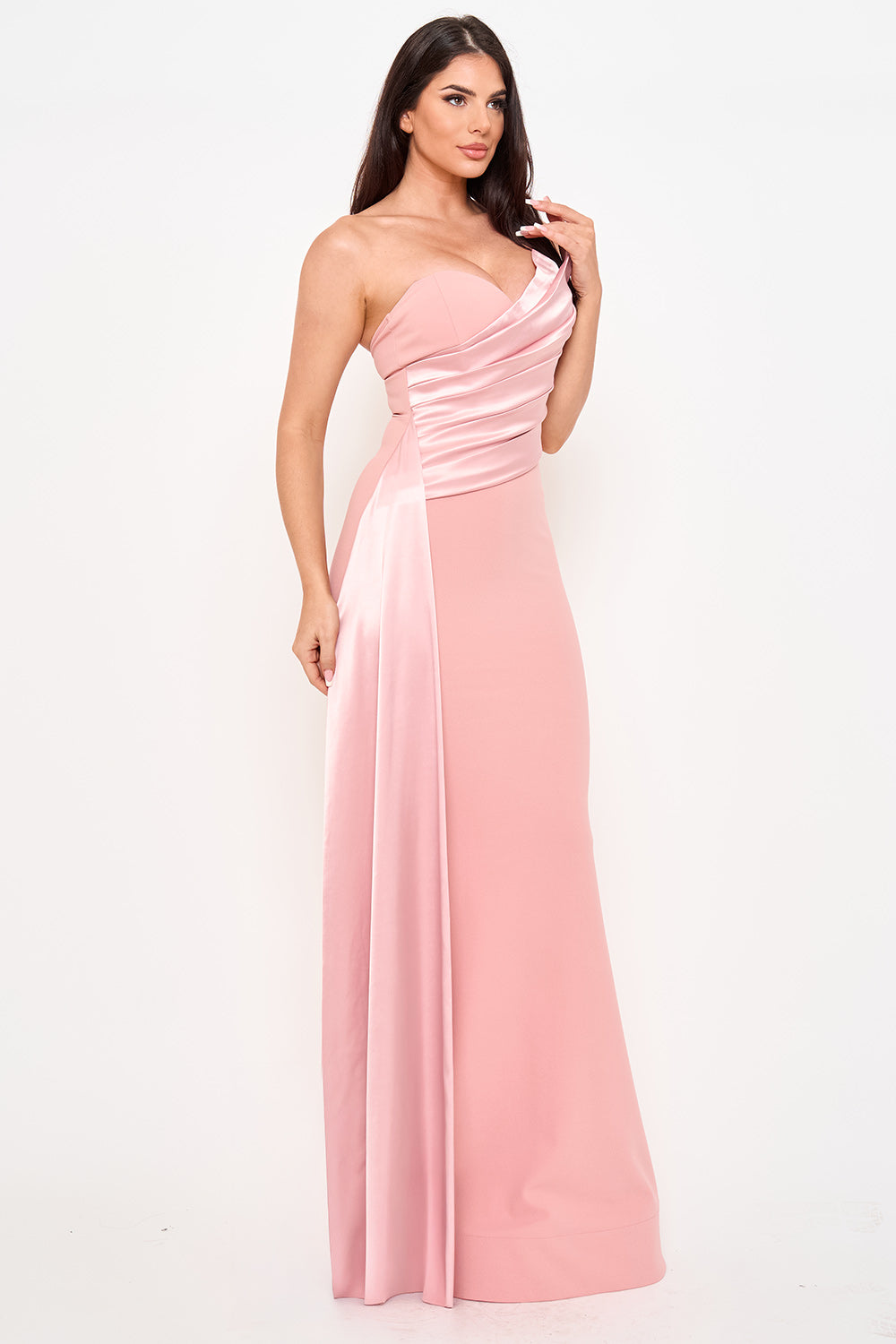 Satin With Contrast Techno Crepe Mermaid Maxi Dress