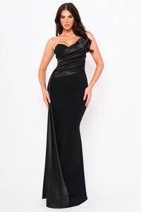 Satin With Contrast Techno Crepe Mermaid Maxi Dress