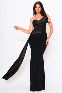 Satin With Contrast Techno Crepe Mermaid Maxi Dress