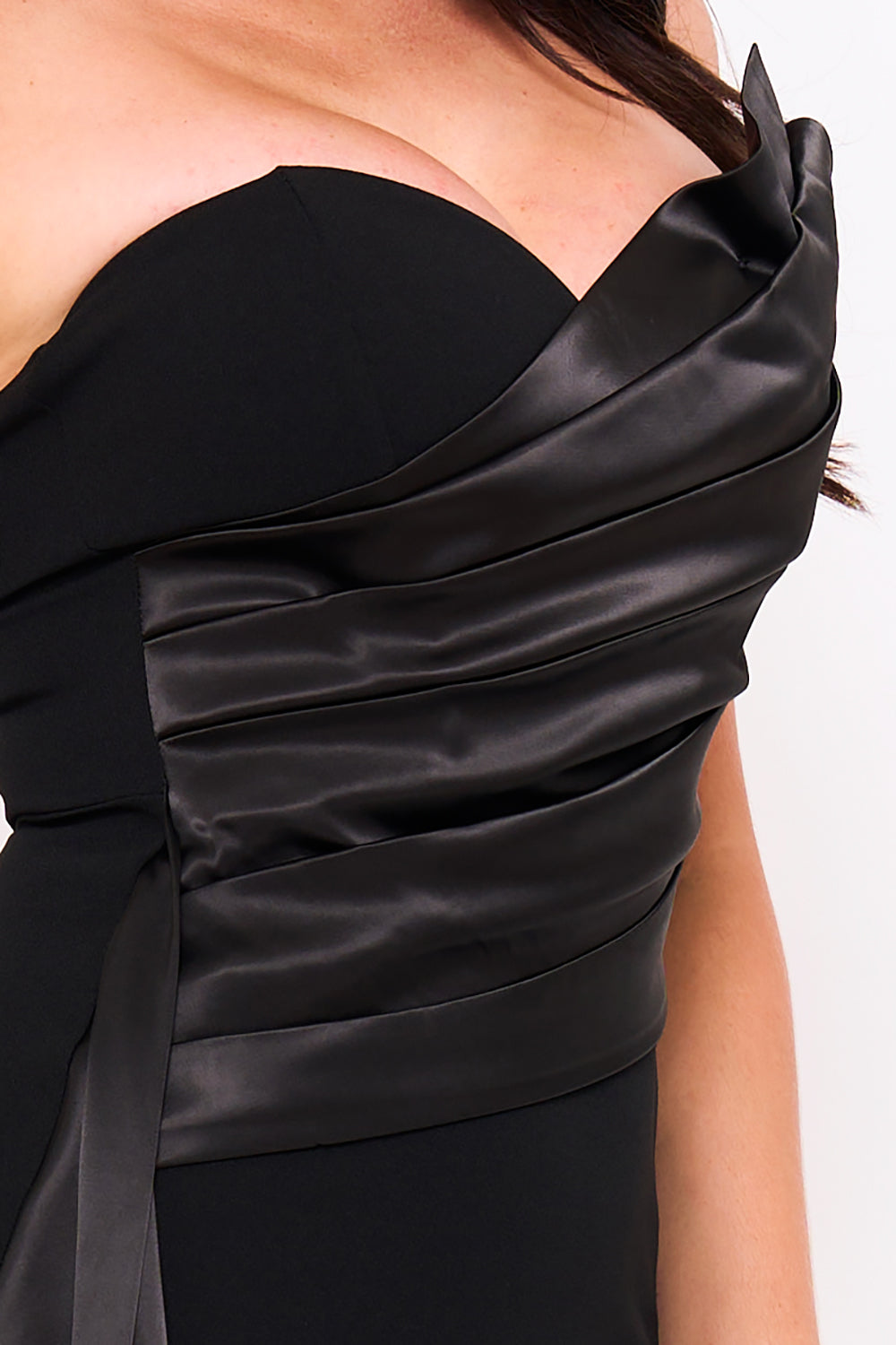 Satin With Contrast Techno Crepe Mermaid Maxi Dress