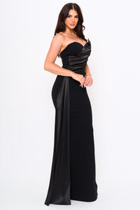 Satin With Contrast Techno Crepe Mermaid Maxi Dress