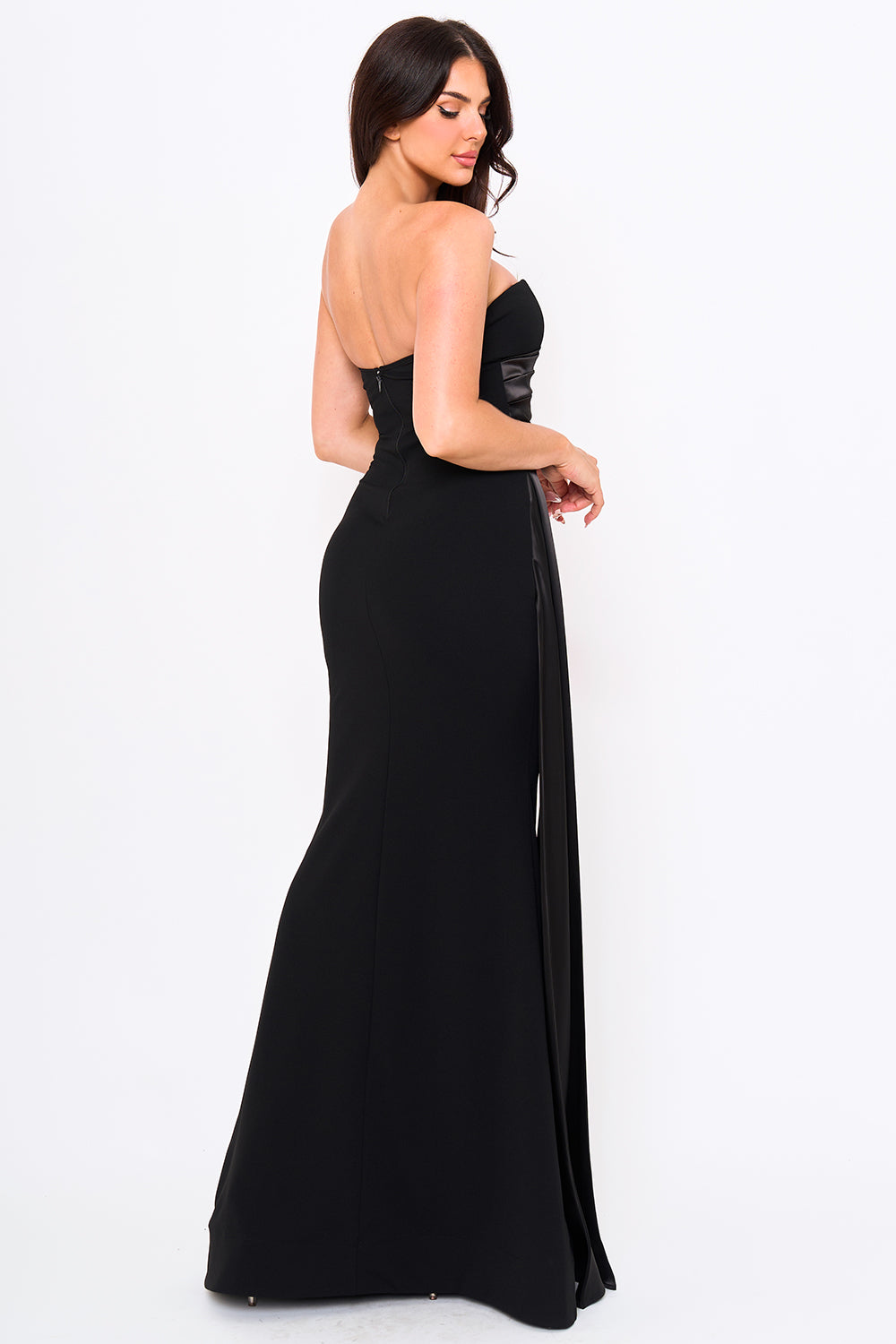 Satin With Contrast Techno Crepe Mermaid Maxi Dress