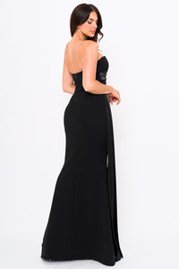 Satin With Contrast Techno Crepe Mermaid Maxi Dress