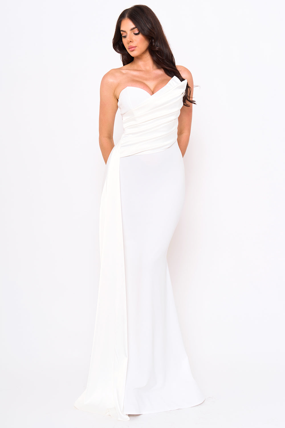 Satin With Contrast Techno Crepe Mermaid Maxi Dress