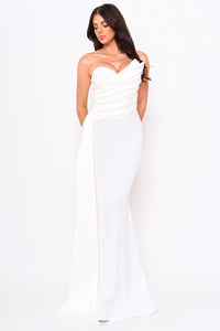 Satin With Contrast Techno Crepe Mermaid Maxi Dress