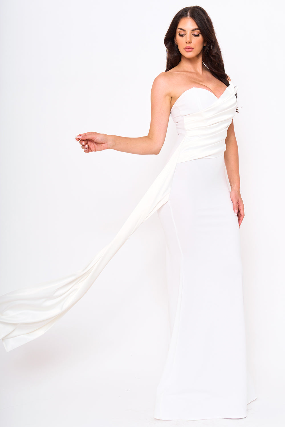 Satin With Contrast Techno Crepe Mermaid Maxi Dress