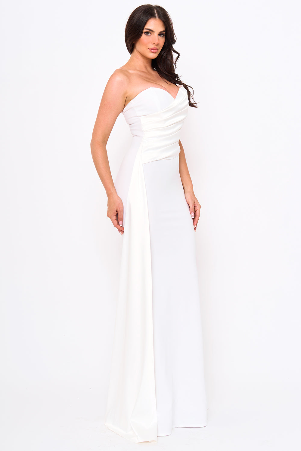 Satin With Contrast Techno Crepe Mermaid Maxi Dress