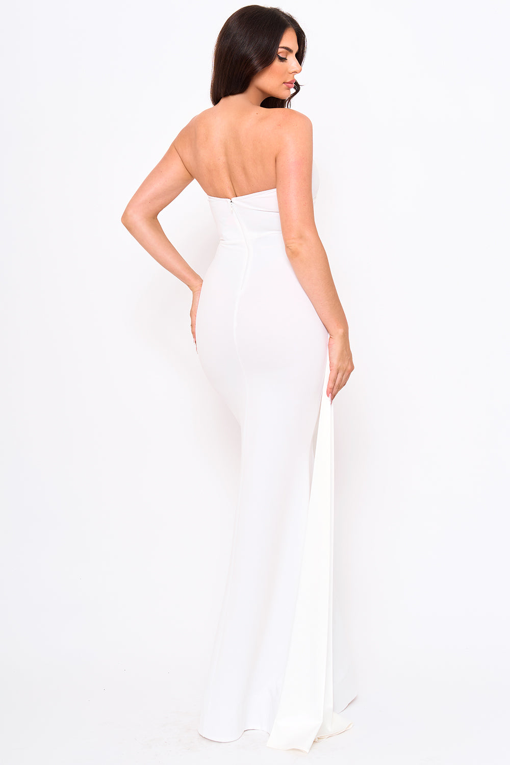 Satin With Contrast Techno Crepe Mermaid Maxi Dress