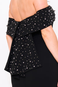 Symphony Dress - Pearl Beaded Detail Off The Shoulder Mermaid Maxi Dress | Zezebe