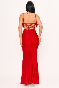 Symphony Dress - Pleated Ruffle On Power Satin Maxi Dress | Zezebe