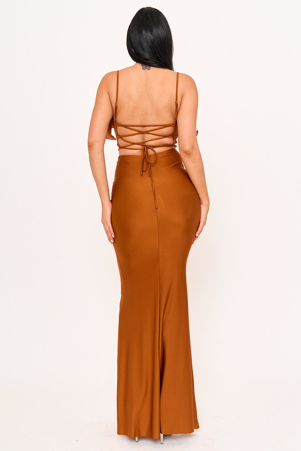 Symphony Dress - Pleated Ruffle On Power Satin Maxi Dress | Zezebe