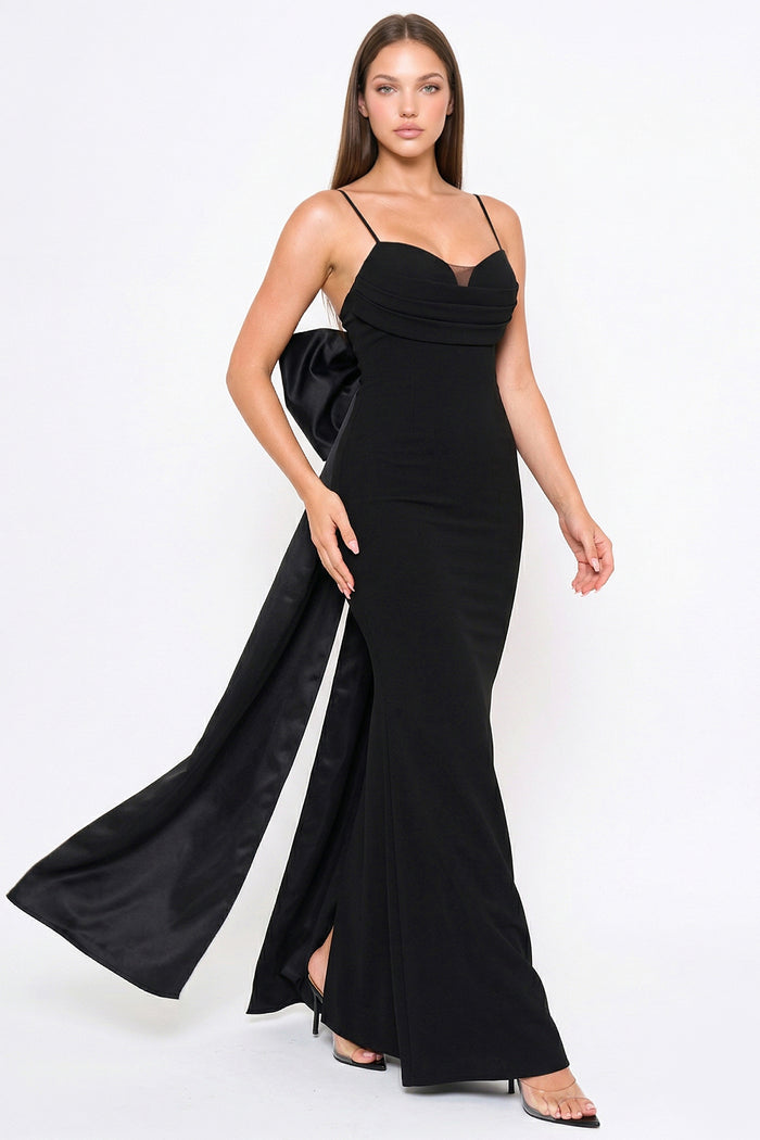 Symphony Dress - Oversized Ribbon Bow On The Back Detail Mermaid Maxi Dress | Zezebe