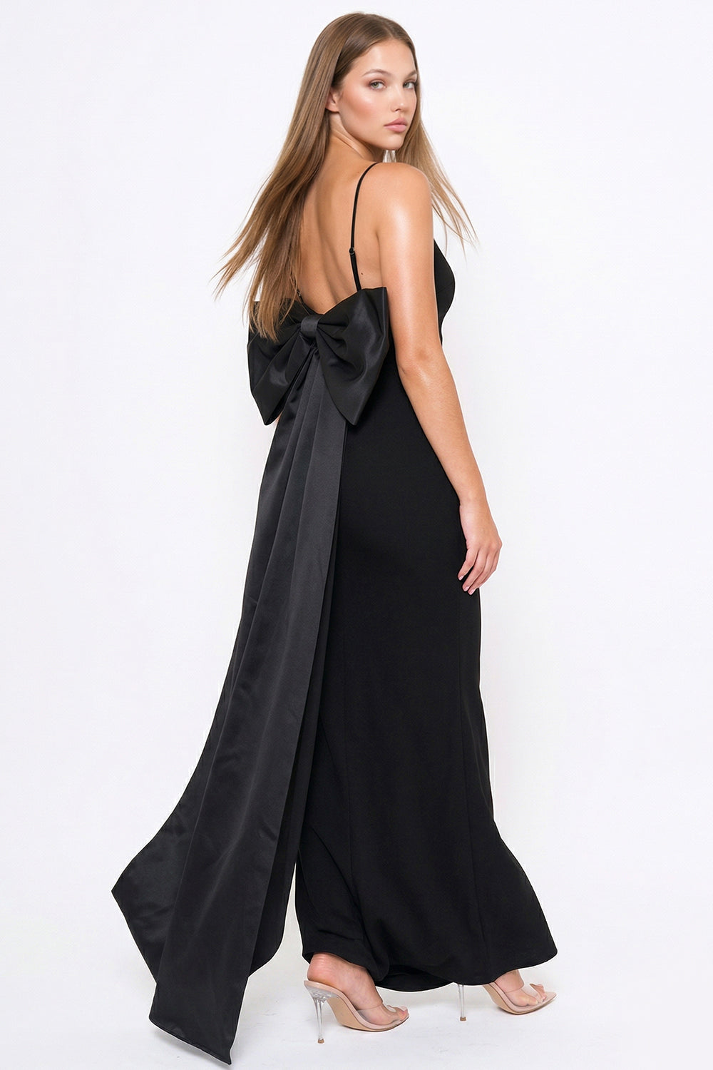 Oversized Ribbon Bow On The Back Detail Mermaid Maxi Dress