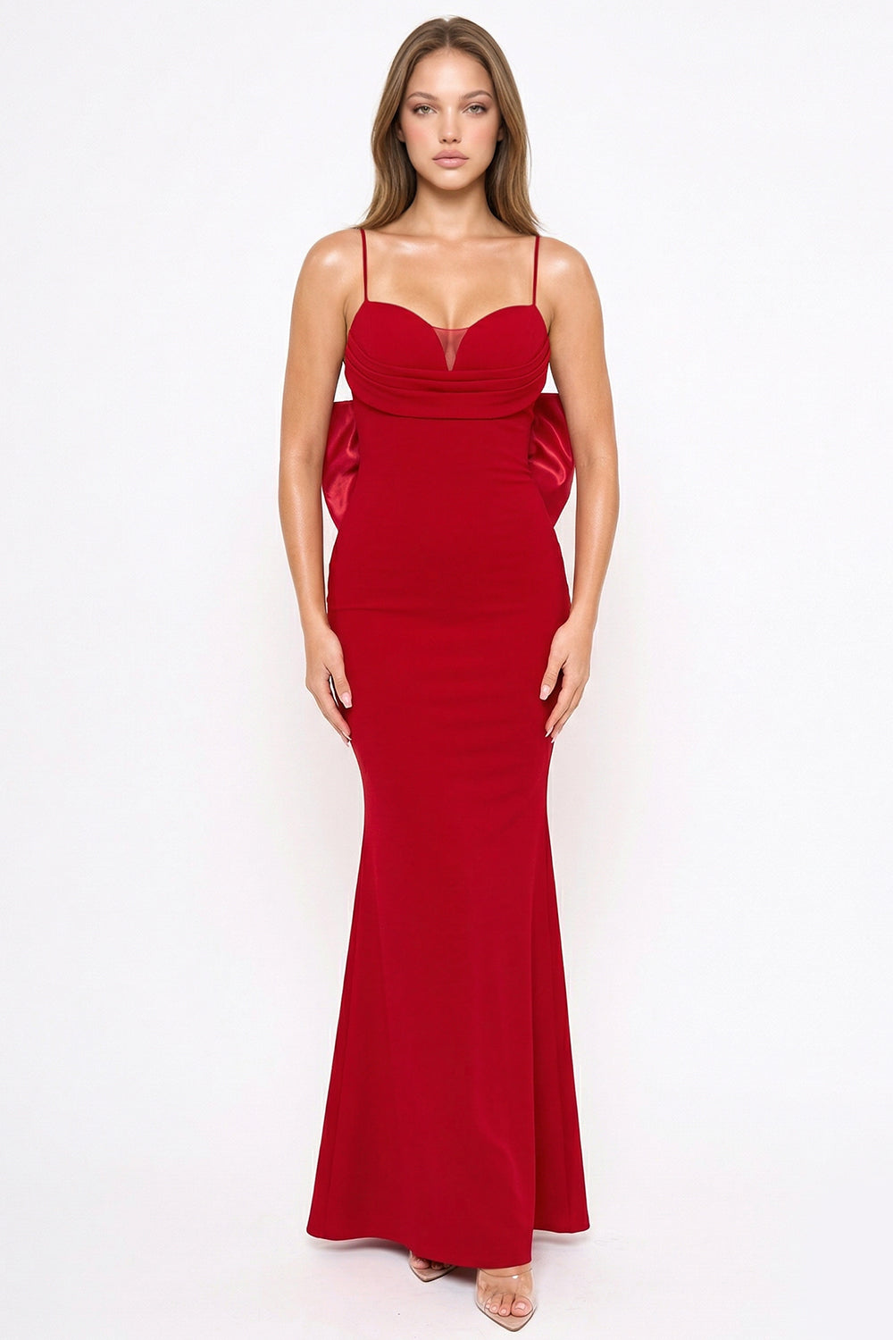 Oversized Ribbon Bow On The Back Detail Mermaid Maxi Dress