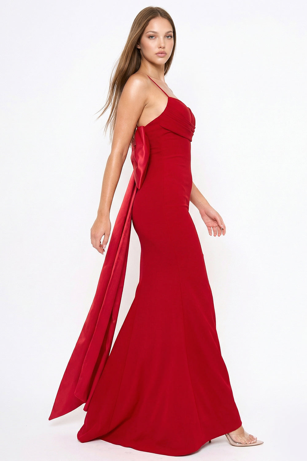 Oversized Ribbon Bow On The Back Detail Mermaid Maxi Dress