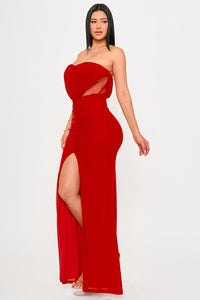 Symphony Dress - Shirring Detail With Mesh Side Maxi Dress | Zezebe