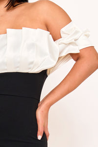 Symphony Dress - Satin Ruffle And Techno Crepe Contrast Maxi Dress | Zezebe