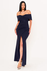 Symphony Dress - Glitter Bow Front Off The Shoulder Maxi Dress | Zezebe