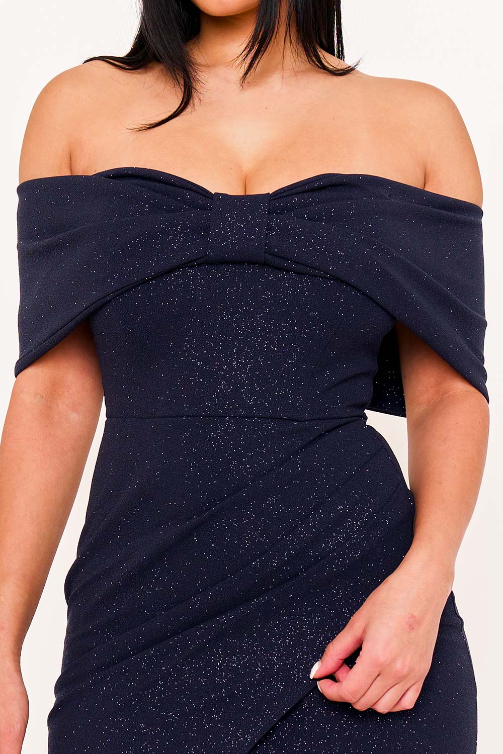 Symphony Dress - Glitter Bow Front Off The Shoulder Maxi Dress | Zezebe