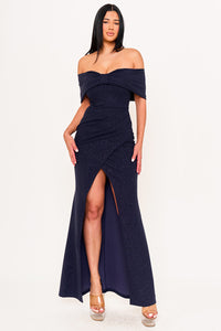 Symphony Dress - Glitter Bow Front Off The Shoulder Maxi Dress | Zezebe