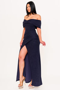 Symphony Dress - Glitter Bow Front Off The Shoulder Maxi Dress | Zezebe