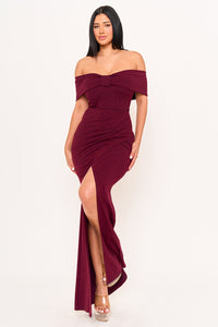 Symphony Dress - Glitter Bow Front Off The Shoulder Maxi Dress | Zezebe