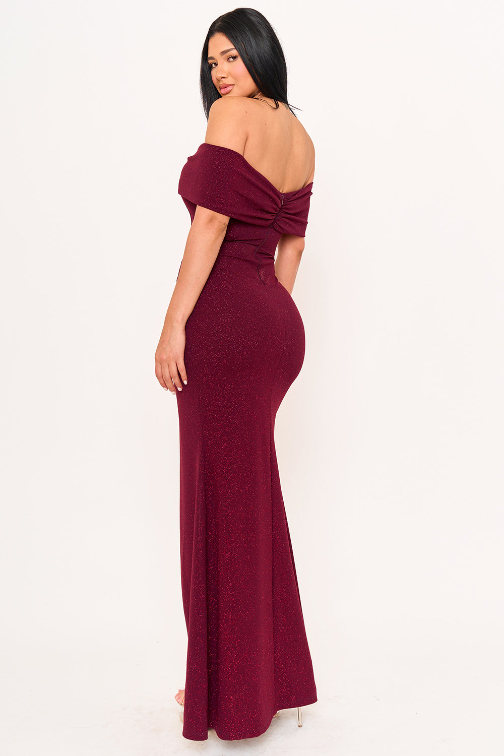 Symphony Dress - Glitter Bow Front Off The Shoulder Maxi Dress | Zezebe