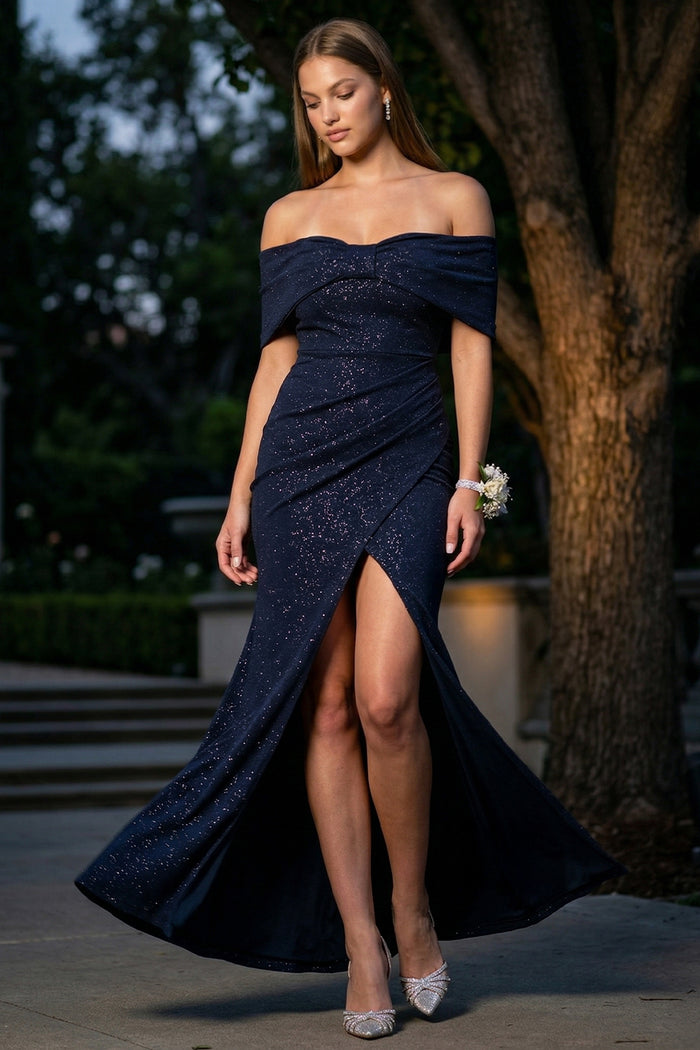 Symphony Dress - Glitter Bow Front Off The Shoulder Maxi Dress | Zezebe