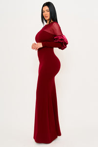 Symphony Dress - Pearls On Mesh With Puff Sleeve Maxi Dress | Zezebe