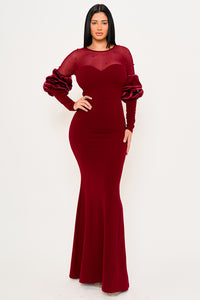 Symphony Dress - Pearls On Mesh With Puff Sleeve Maxi Dress | Zezebe