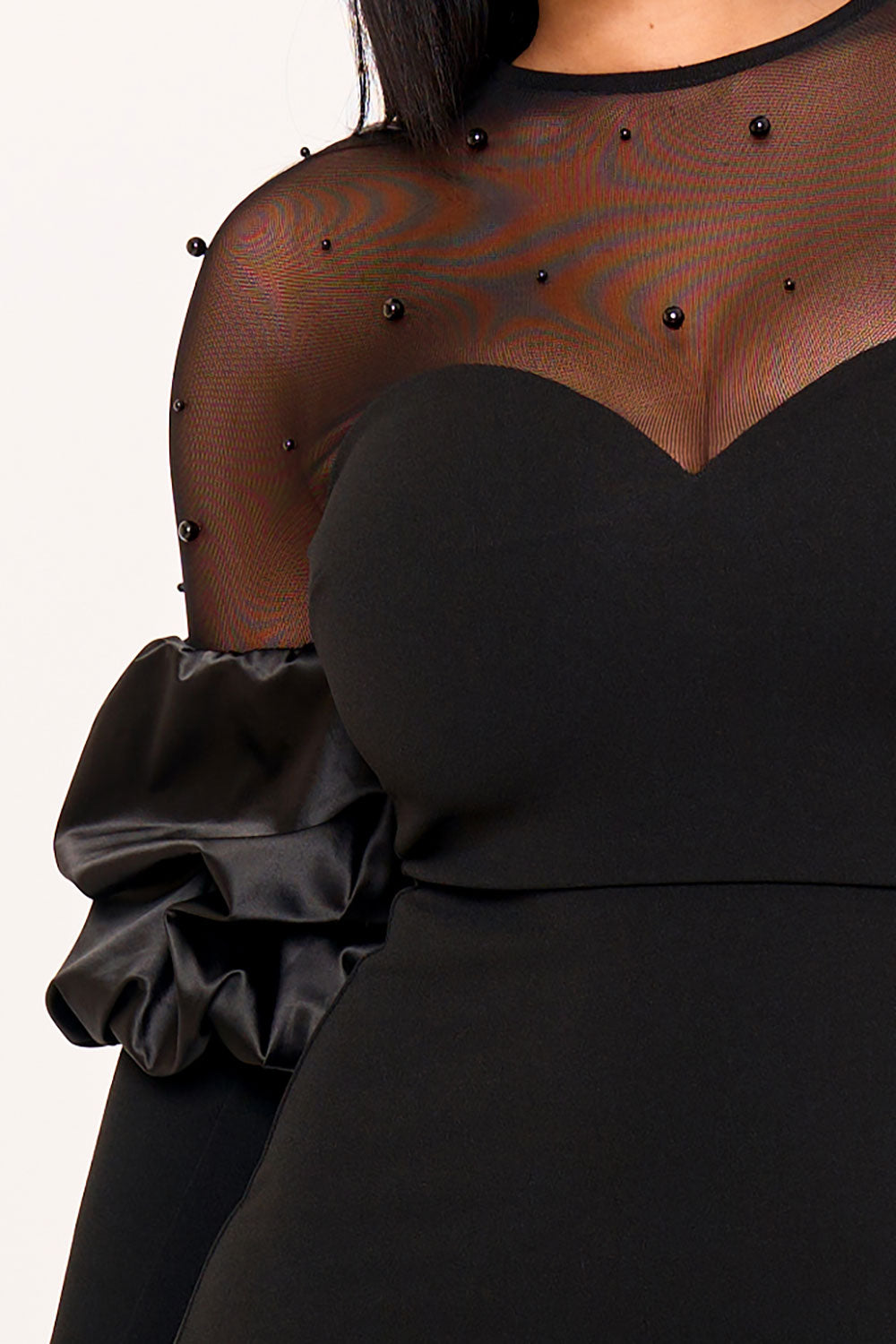 Symphony Dress - Pearls On Mesh With Puff Sleeve Maxi Dress | Zezebe