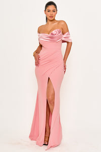 Symphony Dress - Rolled Up Flower Detail Off The Shoulder Maxi Dress | Zezebe