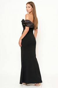 Rolled Up Flower Detail Off The Shoulder Maxi Dress